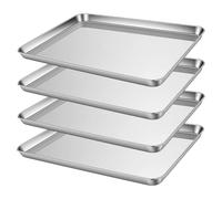 SOUJAP Paquete de 4 bandejas rectangulares de acero inoxidable, 44 x 31 x 2,5 cm, bandeja de horno de metal para cocinar, color plateado