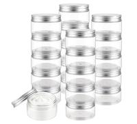 SOUJAP Tarros de plástico transparente, 100 ml, boca ancha, tapas de aluminio plateado, para almacenamiento de especias, 7,1 x 4 cm, paquete de 20