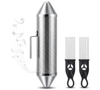 SOUJOY Guiro Instrument, coctelera Guiro de acero inoxidable con 2 raspadores, instrumento de percusión latina de 15 x 3 pulgadas, martillo de arena profesional de acompañamiento de banda para