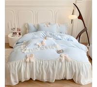 SOUKECHY Elegante Ropa de Cama de Encaje para niñas, Juego de Funda de edredón estética romántica con Volantes Estilo Princesa Francesa con Bonito Lazo y Cierre de Cremallera, Color Azul, tamaño