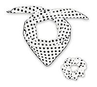 Soul-Cats Conjunto de bandana y lazo para el pelo para mujer con lunares y pañuelo para la cabeza triangular, blanco con lunares negros