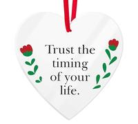 Soul Decor - Adorno de Navidad con texto en inglés "Trust The Timing of Your Life", bolsa de terciopelo incluida, adorno acrílico de corazón de 3.75 pulgadas, fabricado en los Estados Unidos