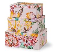 Soul & Lane Cajas de almacenamiento de cartón decorativas resistentes con tapa para decoración del hogar | Beauty in Bloom - Juego de 3 cajas de cartón para tarjetas, sobres, fotos