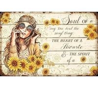 Soul of a Gypsy Heart of a Hippie Spirit of a Fairy - Letrero de metal de estaño, 20.3 x 30.5 cm, diseño vintage de girasol, bohemio, decoración de pared, placa rústica para el hogar, dormitorio
