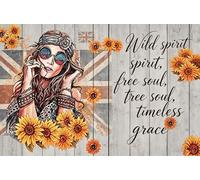 Soul of a Gypsy Heart of a Hippie Spirit of a Fairy - Letrero de metal de estaño, 20.3 x 30.5 cm, diseño vintage de girasol, bohemio, decoración de pared, placa rústica para el hogar, dormitorio