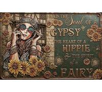 Soul of a Gypsy Heart of a Hippie Spirit of a Fairy - Letrero de metal de hojalata de 8 x 12 pulgadas, diseño de girasol vintage, decoración de pared, placa rústica para el hogar, dormitorio, regalo
