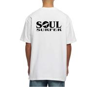 Soul Surfer Back - Camiseta de algodón pesado de gran tamaño con estampado frontal, blanco, XL