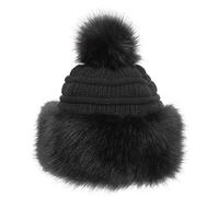 Soul Young Gorro de Mujer de Zorro Falso de Piel Cossack en Estilo Ruso Pompom(Talla única,Negro)