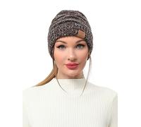 soul young Gorro de Punto para Mujer Cola de Caballo Invierno Cable Sombrero con Agujero Messy Bun Beanie Moño Hat, Talla única