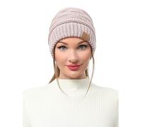 soul young Gorro de Punto para Mujer Cola de Caballo Invierno Cable Sombrero con Agujero Messy Bun Beanie Moño Hat, Talla única