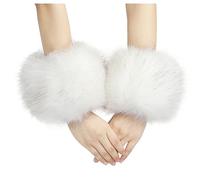 soul young Muñequeras de piel sintética para mujer, diseño de zorro, de invierno, con pelo esponjoso, accesorios para calentar los brazos, blanco, Talla única