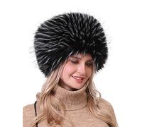 soul young Sombrero de Invierno del Estilo Ruso de la Piel Falsa de Las Mujeres Sombreros de Las Tapas de esquí de la Moda(Negro Blanco)