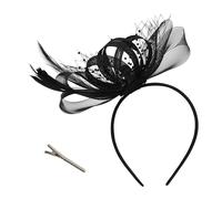 soul young Tocado para mujer, sombrero de boda, fiesta de té, tocado real Ascot, plumas, malla, hatinador, cóctel, diamantes de imitación, Negro, S-3XL