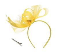 soul young Tocado para mujer, sombrero de boda, fiesta de té, tocado real Ascot, plumas, malla, hatinador, cóctel, diamantes de imitación, amarillo, S-3XL