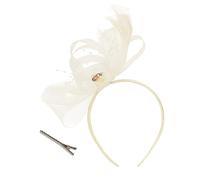 soul young Tocado para mujer, sombrero de boda, fiesta de té, tocado real Ascot, plumas, malla, hatinador, cóctel, diamantes de imitación, beige, S-3XL