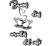 SoulArt, Vinilo de pared decorativo con frase "Buenos dias amantes del café" Vinilo decorativo para bar cafeteria o restaurante. Pegatina decorativa con frase divertida. Vinilo de corte (21x30cm)