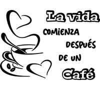 SoulArt® Vinilo decorativo con frase "La vida comienza después de un café" Pegatinas decorativas cocina. Decoración cafeteria, vinilo pared autoadhesivo, vinilo de corte para negocios (20x29cm)