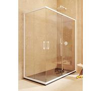 SOULBATH Mampara Angular 2 correderas + 2 fijos, con Perfil Inferior, Fácil instalación REVERSIBLEVidrio de Seguridad 6mm antical, 67,5-70 x 97,5-100 cm Ancho Adaptable - H= 195cm, Blanco Mate