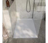 SOULBATH Plato de Ducha Extraplano Antideslizante - Resina Gel Coat - Textura Liso/Piedra - BLANCO - 130x80 - Rejilla integrada mismo color - Incluye Válvula de desagüe