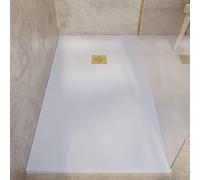 SOULBATH Plato de Ducha - Resina - Gel Coat - Textura Liso/Piedra - Antideslizante - Color Blanco - 170X70- Extraplano 3cm. Incluye Válvula de desagüe - REJILLA GOLD