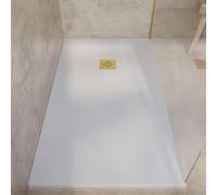 SOULBATH Plato de Ducha - Resina - Gel Coat - Textura Liso/Piedra - Antideslizante - Color Blanco Roto - 200x90- Extraplano 3cm. Incluye Válvula de desagüe - REJILLA GOLD