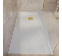 SOULBATH Plato de Ducha - Resina - Gel Coat - Textura Liso/Piedra - Antideslizante - Color Crema - 170x80- Extraplano 3cm. Incluye Válvula de desagüe - REJILLA GOLD