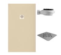 SOULBATH Plato de Ducha - Resina - Gel Coat - Textura Liso/Piedra - Antideslizante - Color Crema Intenso - 60X60- Extraplano 3cm. Incluye Válvula de desagüe - Standard