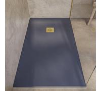 SOULBATH Plato de Ducha - Resina - Gel Coat - Textura Liso/Piedra - Antideslizante - Color Pizarra - 210x90- Extraplano 3cm. Incluye Válvula de desagüe - REJILLA GOLD