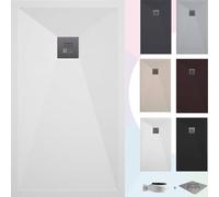 SOULBATH Plato de Ducha - Resina - Textura Liso Seda - Antideslizante - Color Blanco - 170x80- Extraplano - Gel-Coating® - Incluye Válvula desagüe+Rejilla