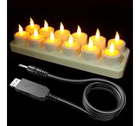SoulBay Bougies LED rechargeables, Lot de 12 bougies chauffe-plat sans flamme scintillantes avec station de charge et câble USB Jaune chaud pour la décoration d'intérieur de table d'Halloween
