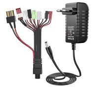SoulBay Cargador RC para Baterías 2-10s 2.4-12V NIMH/NICD, para Coche RC/Barco RC/avión RC/dron/Airsoft/Modelo, Cargador de batería con 9 Adaptadores Universales, 500-1000 mA.