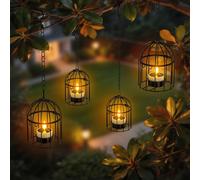 SoulBay Faroles colgantes con velas solares brillantes - 4 piezas (2 grandes, 2 pequeñas) velas solares impermeables para exteriores, luces de jardín para árbol, patio, valla, decoración del hogar