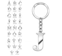SoulCats® - Llavero, diseño de letra plateada A-Z, llavero de acero refinado, color plateado, selección: modelo J, ca. 31 x 39 mm, acero inoxidable, sin piedra