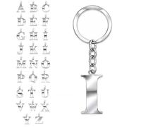SoulCats® - Llavero, diseño de letra plateada A-Z, llavero de acero refinado, color plateado, selección: modelo I, ca. 31 x 39 mm, acero inoxidable plateado, sin piedra, ca. 31mm x 39 mm, Acero