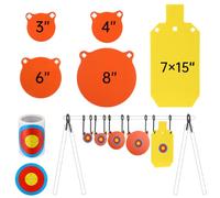 Soulchen Juego combinado de objetivos de acero Ar500 de 3/8 pulgadas de grosor, gong con 100 objetivos de papel y kit para colgar, color neón, ganchos, pasadores de bloqueo, soportes de pierna para
