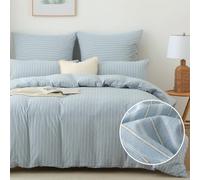 SOULFUL - Funda nórdica de 140 x 200 cm, algodón, diseño de rayas con 1 funda de almohada de 65 x 65 cm, 100% algodón lavado, certificado Oeko-TEX, azul boho rayas, juego de cama para 1 persona de 140