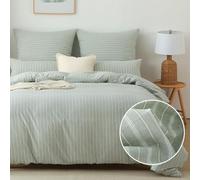 SOULFUL - Funda nórdica de 200 x 200 cm, algodón a rayas con 2 fundas de almohada de 65 x 65 cm, 100% algodón lavado, certificado Öko-Tex, verde Boho Rayas, juego de cama de 2 personas, 200 x 200 cm