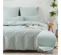 SOULFUL - Funda nórdica de 200 x 200 cm, algodón con 2 fundas de almohada de 65 x 65 cm, diseño boho rayas, 100% algodón lavado, certificado Öko-Tex, verde juego de cama de 2 personas de algodón con