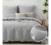 SOULFUL Juego de ropa de cama 140x200 de algodón con 1 funda de almohada 65x65 cm, diseño de rayas boho, 100% algodón lavado, certificado Oeko-TEX, gris. Juego de cama de 1 plaza de algodón con