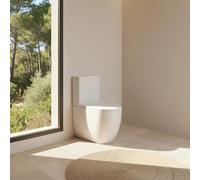 SOULHOME Pack Inodoro Rimless Curvo Blanco Brillo Pulsador Dorado