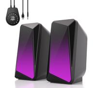 SOULION C30 Altavoces Bluetooth para PC, Portátil, Monitor, Juegos | Altavoz Estéreo 2.0, Entrada Auxiliar de 3,5 mm, Alimentación por USB, Iluminación LED de Colores, 1 par, Negro
