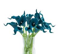 Soulnioi 10 flores artificiales de lirio de cala, lirios sintéticos de poliuretano de tacto real con tallos flexibles de 35 cm, para ramo de novia de boda, decoración del hogar, macetas de tumba