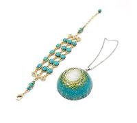 Soulnioi Collar con colgante Orgon con geometría sagrada de aguamarina, turquesa tres filas de pulseras, para protección de la energía, joyería de meditación curativa Reiki