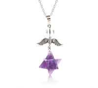 Soulnioi Collares con colgante de alas de ángel Merkaba de cristal de péndulo de chakras para mujer, amatistas con punta de estrellas, reiki y meditación curativa