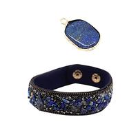 Soulnioi Lapislázuli - Pulsera hecha a mano para meditación y yoga con botón, piedra de cristal natural lapislázuli, colgante redondo para reiki meditaion Chakra Balance