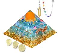Soulnioi Pirámide de órgano de topacio de 3.7 pulgadas, pirámide de chakras, generador de energía positiva de cuarzo natural con 3 piedras rugosas pulidas de citrino y péndulo de citrino