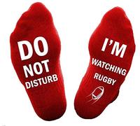 SoulQ - Calcetines de punto con texto en inglés «Don't Disturb», «I'M WATCHING RUGBY» - Rojo - talla única