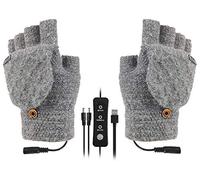 SoulQ - Guantes de Punto Unisex con Calor USB, Temperatura Ajustable, con Medio Dedo Lleno, Calentador de Manos con 3 Niveles de Temperatura (Gris)