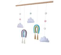 SoulQool Nube arco iris colgante decoración con palos de madera techo adornos móviles para niños jugar tienda dormitorio pared cama dosel decoración de la pared niño juguete casa de juegos (azul)