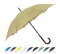 SoulRain - Paraguas clásico con mango de madera y arco de 122 cm, apertura automática, resistente al viento, transparente, irrompible, negro (Beige)